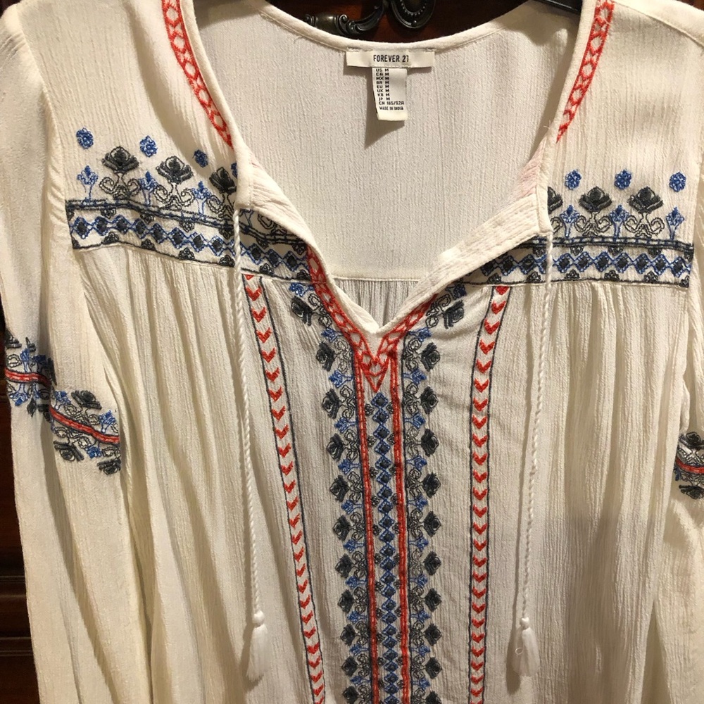 Forever 21 Cream Embroidered Blouse